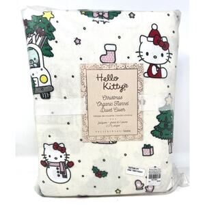 Pottery Barn Teen Hello Kitty Flannel Full Queen Duvet Cover Christmas RED BOWS